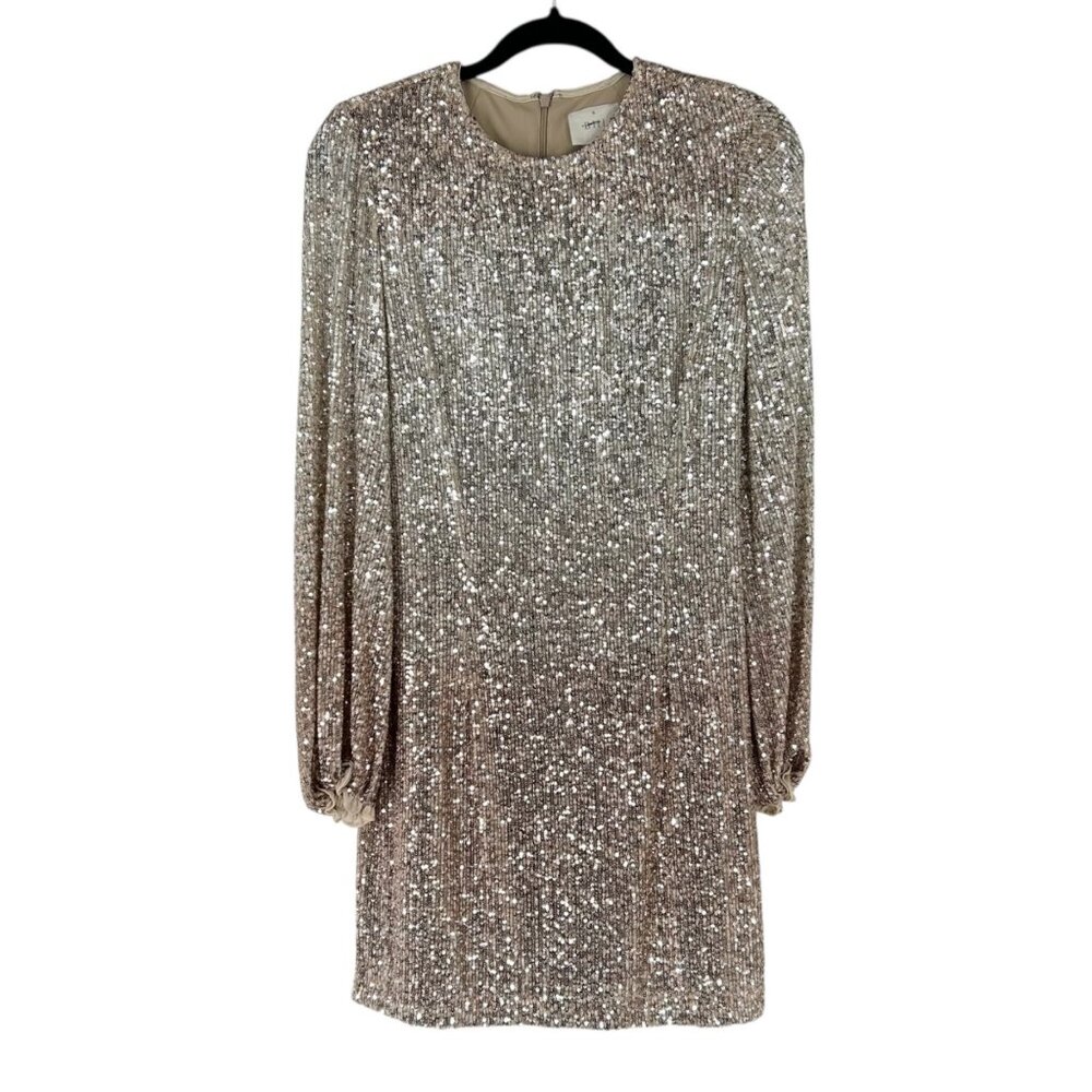 NWT BHLDN Anthropologie Carys Ombre Sequin Long Sleeve Mini Dress - Picture 3 of 12